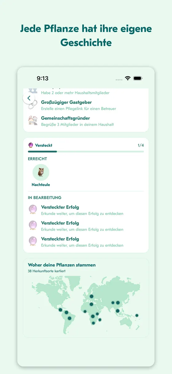Erfolge-Bildschirm mit Meilensteinkarte