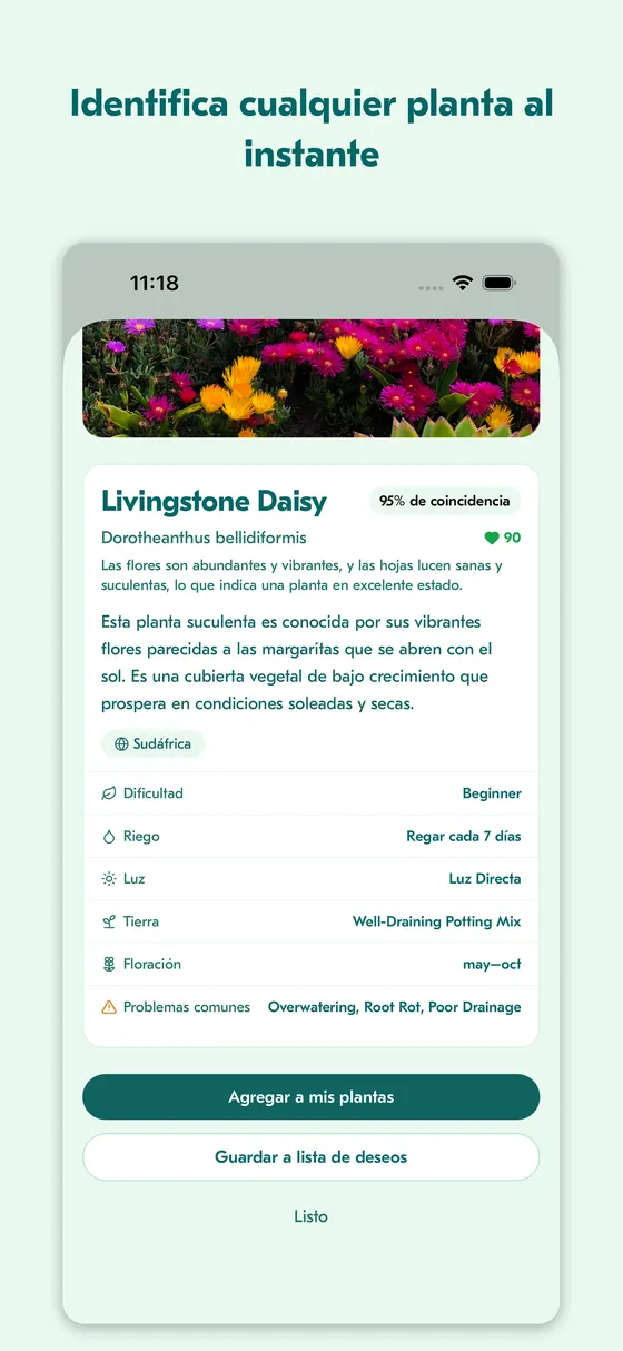 Pantalla de resultado de identificación de una planta de hielo