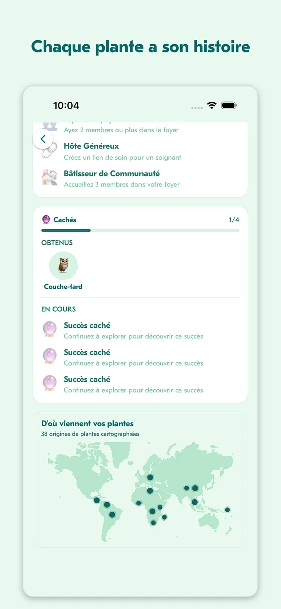 Écran des réussites avec carte des jalons