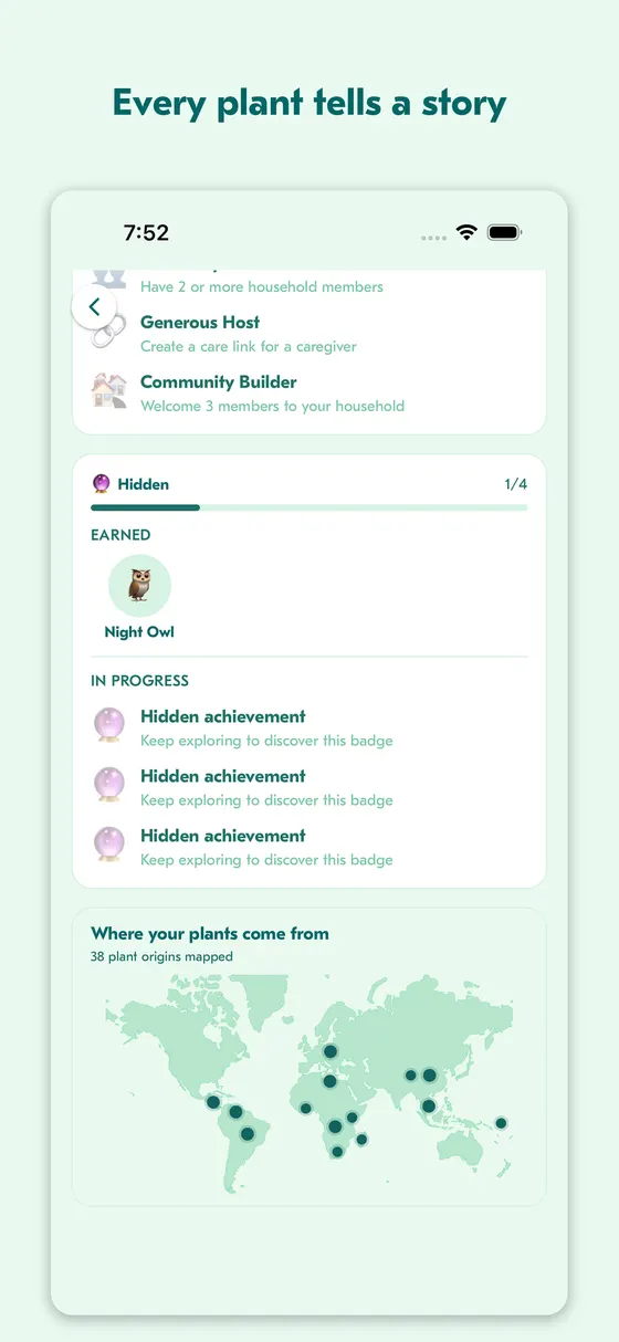 Achievements screen with milestone map